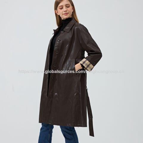 Veste Longue Décontractée en Cuir de Serpent Véritable pour Femmes, Trench-coat Marron avec Doublure en Soie en Gros