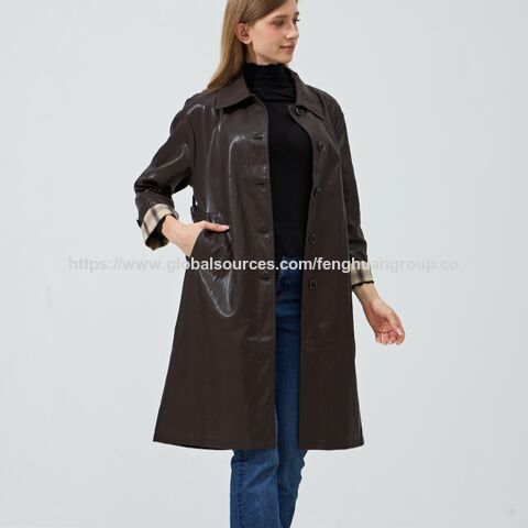Veste Longue Décontractée en Cuir de Serpent Véritable pour Femmes, Trench-coat Marron avec Doublure en Soie en Gros