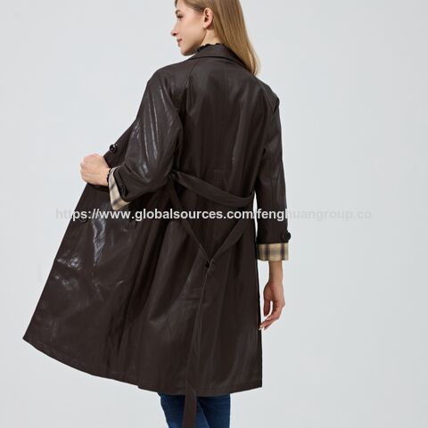 Veste Longue Décontractée en Cuir de Serpent Véritable pour Femmes, Trench-coat Marron avec Doublure en Soie en Gros