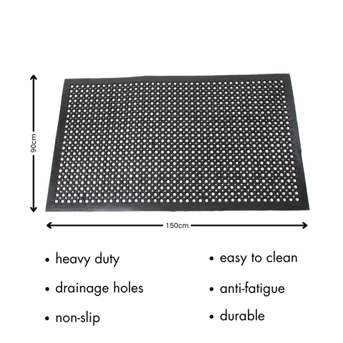 Tapete Industrial Antifatiga de Goma con Drenaje 3'x5' - Antideslizante, Perforado, para Cocina, Garaje, Taller, Entradas y Áreas Frías