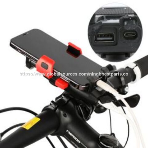 Lumières de Vélo 4-en-1 : Phare Avant, Klaxon pour VTT, Support de Téléphone Verrouillable à un Bouton, Éclairage, Accessoires de Cyclisme