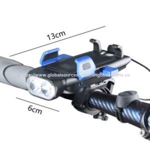 Lumières de Vélo 4-en-1 : Phare Avant, Klaxon pour VTT, Support de Téléphone Verrouillable à un Bouton, Éclairage, Accessoires de Cyclisme