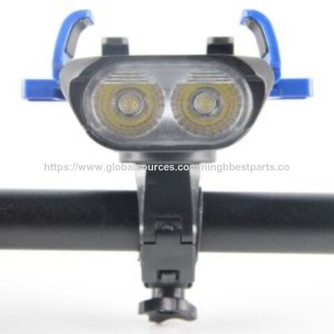 Lumières de Vélo 4-en-1 : Phare Avant, Klaxon pour VTT, Support de Téléphone Verrouillable à un Bouton, Éclairage, Accessoires de Cyclisme