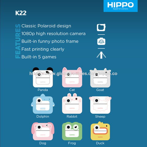 Kamera Cetak Instan Anak-Anak HIPPO dengan Game Bawaan, MP3, Mikrofon, Game Anak-Anak, Lensa Ganda, Layar IPS Besar 2.4 inci