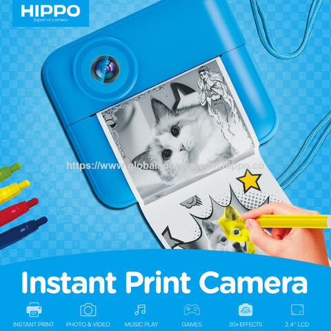 Kamera Cetak Instan Anak-Anak HIPPO dengan Game Bawaan, MP3, Mikrofon, Game Anak-Anak, Lensa Ganda, Layar IPS Besar 2.4 inci