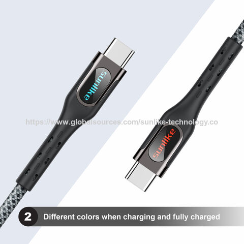 SupplierSunlike Private mould,zinc-alloy plug,braiding cable,charge&sync,PD 100W,OLED screen,USB C to Type C cable,for home,office