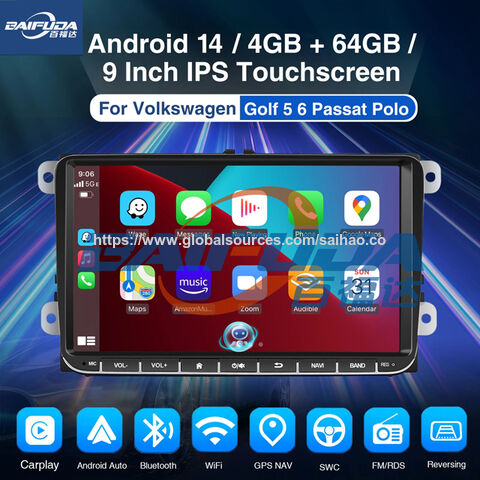 Radio Estéreo para Coche VW de 9 Pulgadas con CarPlay Inalámbrico y Android Auto, Doble DIN 2 de 9" con Pantalla Táctil IPS, GPS, SAT NAVI, FM RDS+ WIFI