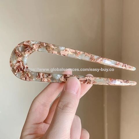 Barrettes en Acide Acétique en Forme de U, Barrettes Élégantes pour Chignon Femme, Accessoire de Cheveux Moderne et Simple