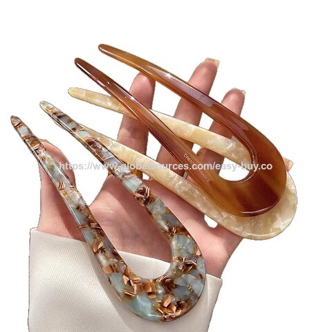Barrettes en Acide Acétique en Forme de U, Barrettes Élégantes pour Chignon Femme, Accessoire de Cheveux Moderne et Simple