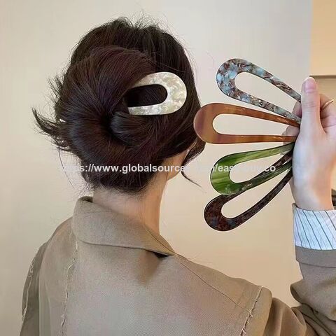 Barrettes en Acide Acétique en Forme de U, Barrettes Élégantes pour Chignon Femme, Accessoire de Cheveux Moderne et Simple
