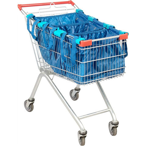 Lot de 3 sacs de courses réutilisables, organisateurs d'épicerie écologiques avec clips de chariot universels, pochette zippée, organisateur de chariot de courses