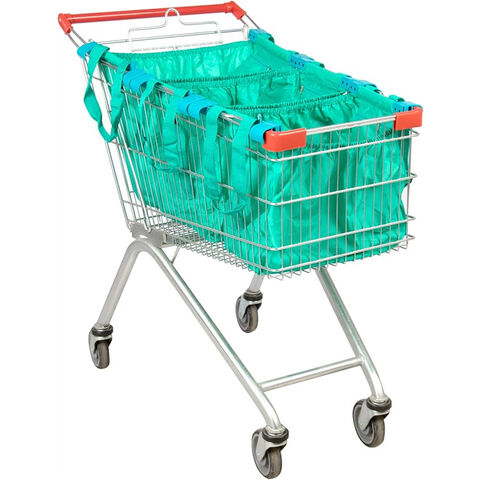 Lot de 3 sacs de courses réutilisables, organisateurs d'épicerie écologiques avec clips de chariot universels, pochette zippée, organisateur de chariot de courses