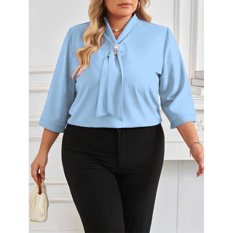 Compre Blusa Elegante Casual De Mujer Con Cuello Alto Con Cinta
