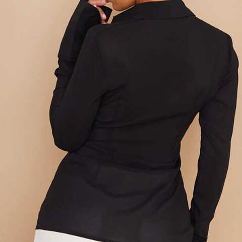 Blusa Elegante de Manga Larga para Oficina de Señora - Camisa Entallada de Chifón Blanco con Botones para Mujer de Alta Calidad