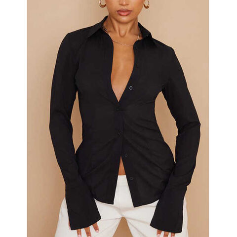 Blusa Elegante de Manga Larga para Oficina de Señora - Camisa Entallada de Chifón Blanco con Botones para Mujer de Alta Calidad