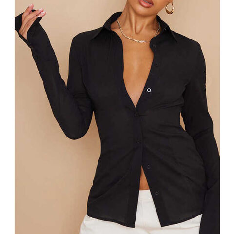 Blusa Elegante de Manga Larga para Oficina de Señora - Camisa Entallada de Chifón Blanco con Botones para Mujer de Alta Calidad