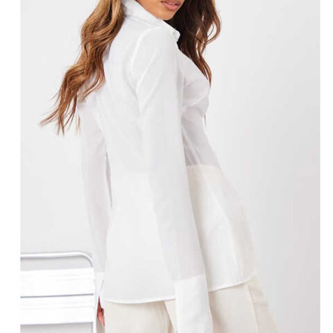 Blusa Elegante de Manga Larga para Oficina de Señora - Camisa Entallada de Chifón Blanco con Botones para Mujer de Alta Calidad