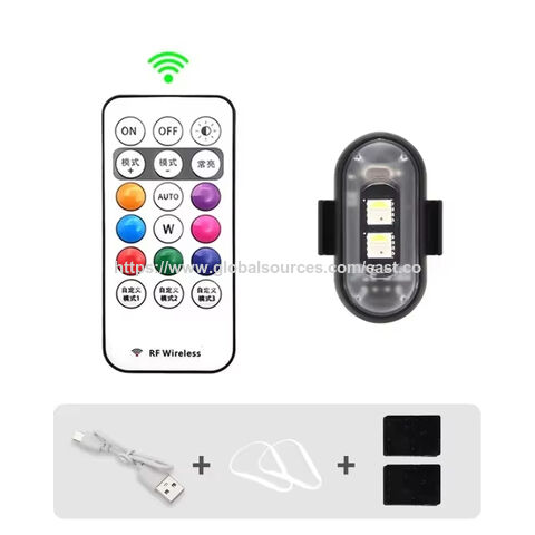 Conjunto de 6 luzes estroboscópicas LED sem fio com controle remoto, 8 cores, carregamento USB, à prova d'água para carro, motocicleta, drone, aeronave, bicicleta.