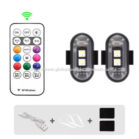 Conjunto de 6 luzes estroboscópicas LED sem fio com controle remoto, 8 cores, carregamento USB, à prova d'água para carro, motocicleta, drone, aeronave, bicicleta.