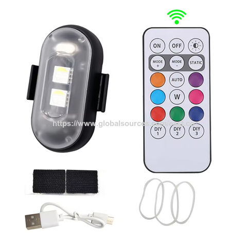 Conjunto de 6 luzes estroboscópicas LED sem fio com controle remoto, 8 cores, carregamento USB, à prova d'água para carro, motocicleta, drone, aeronave, bicicleta.