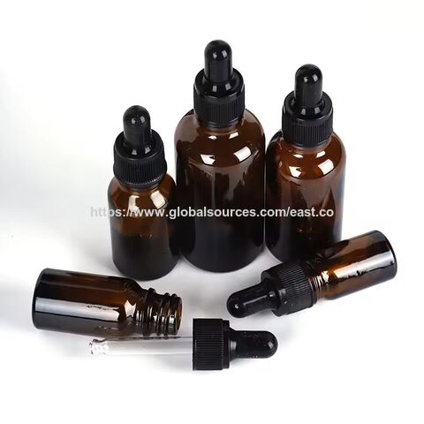 Flacon compte-gouttes en verre ambré transparent dépoli avec bouchons compte-gouttes en bambou pour parfum d'huile essentielle 20ml 30ml 50ml