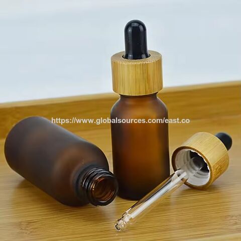Flacon compte-gouttes en verre ambré transparent dépoli avec bouchons compte-gouttes en bambou pour parfum d'huile essentielle 20ml 30ml 50ml