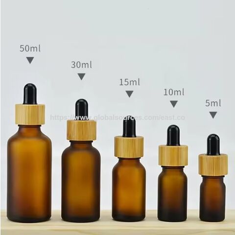 Flacon compte-gouttes en verre ambré transparent dépoli avec bouchons compte-gouttes en bambou pour parfum d'huile essentielle 20ml 30ml 50ml