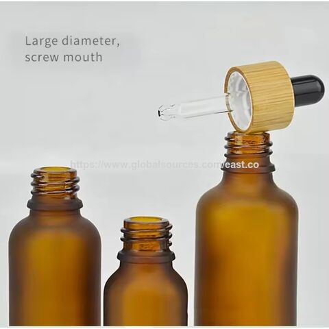Flacon compte-gouttes en verre ambré transparent dépoli avec bouchons compte-gouttes en bambou pour parfum d'huile essentielle 20ml 30ml 50ml