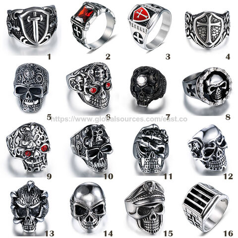 Heißer Verkauf Großhandel Punk Hollow Schädel Legierung Silber Ringe für Männer Halloween Dekoration Batch Fingerring für Männer Gothic Rock