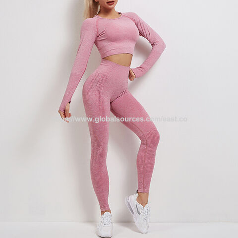 Fabricante Atacado Roupa de Yoga Sem Costura Roupa de Yoga Leggings de Manga Comprida Levanta Bumbum Elástico Tricotado Roupa de Fitness Fato de Treino