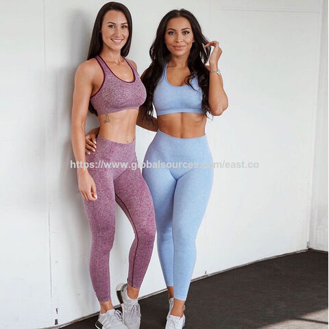 Fabricante Atacado Roupa de Yoga Sem Costura Roupa de Yoga Leggings de Manga Comprida Levanta Bumbum Elástico Tricotado Roupa de Fitness Fato de Treino