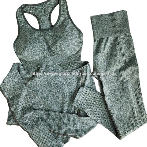 Fabricante Atacado Roupa de Yoga Sem Costura Roupa de Yoga Leggings de Manga Comprida Levanta Bumbum Elástico Tricotado Roupa de Fitness Fato de Treino