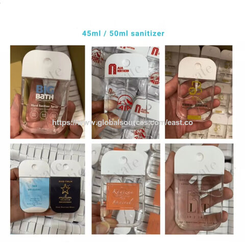 Gel hidroalcohólico de marca privada, desinfectante de manos, líquido humectante, mini gel de bolsillo, botella de spray para desinfectante de manos.