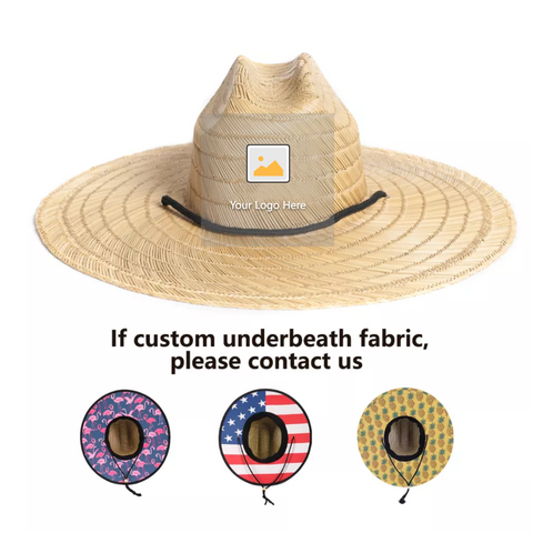 Topi Jerami Pantai Pria Wanita, Pelindung Matahari Musim Panas, Brim Lebar, Logo Kustom untuk Selancar