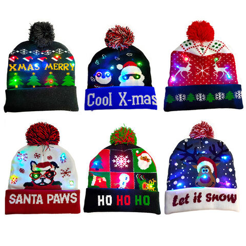 Bonnet de Noël en Acrylique Tricoté Chaud avec Jacquard - Bonnet d'Hiver de Noël en Gros