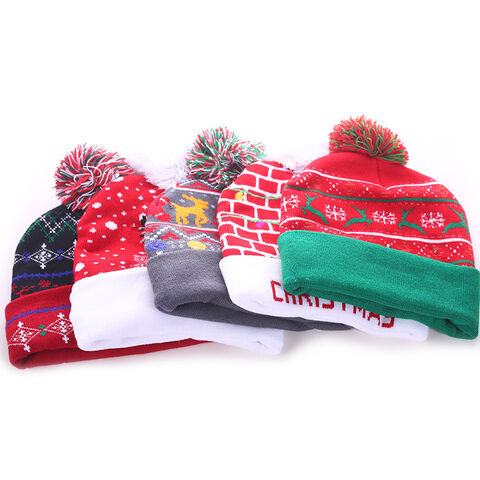 Bonnet de Noël en Acrylique Tricoté Chaud avec Jacquard - Bonnet d'Hiver de Noël en Gros