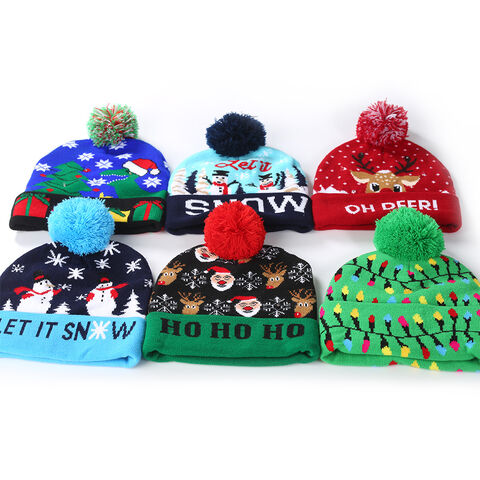 Bonnet de Noël en Acrylique Tricoté Chaud avec Jacquard - Bonnet d'Hiver de Noël en Gros