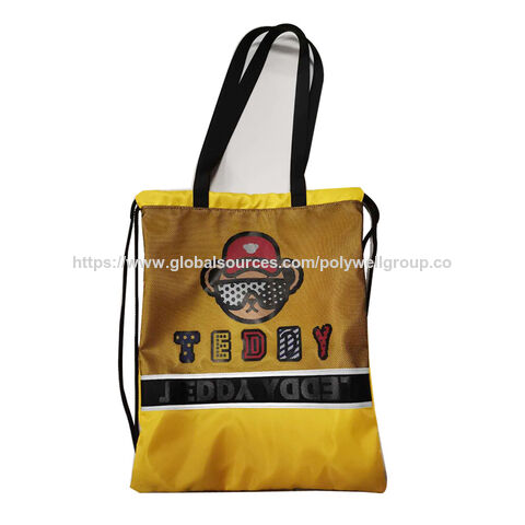 Bolsa tote de nailon negra personalizada con cordón, diseño nuevo al por mayor