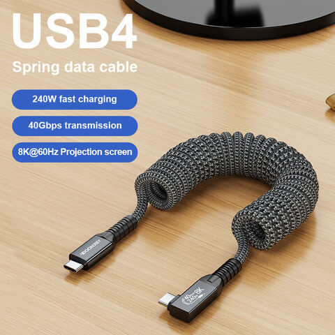 1,2 m langes Feder-Thunderbolt-4-USB-C-Datenkabel, 5A-Schnelllade-Typ-C-Ladekabel, 8K/60Hz 40 Gbit/s USB4-Videokabel für Telefon, Laptop