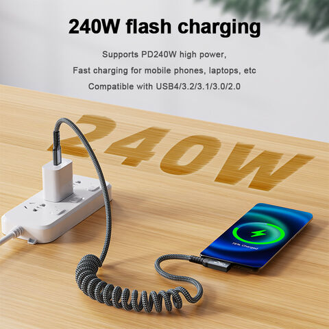1,2 m langes Feder-Thunderbolt-4-USB-C-Datenkabel, 5A-Schnelllade-Typ-C-Ladekabel, 8K/60Hz 40 Gbit/s USB4-Videokabel für Telefon, Laptop
