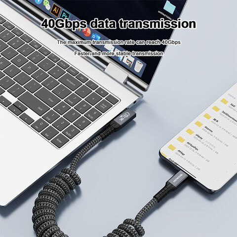 1,2 m langes Feder-Thunderbolt-4-USB-C-Datenkabel, 5A-Schnelllade-Typ-C-Ladekabel, 8K/60Hz 40 Gbit/s USB4-Videokabel für Telefon, Laptop