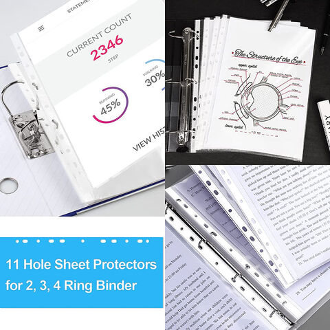 Protectores de Hojas A4 Transparentes Ultra Delgados de 500 Unidades con 11 Agujeros para Carpetas y Archivadores - Bolsillos Perforados DIY para Documentos de Hojas Sueltas - Cubiertas de Polipropileno