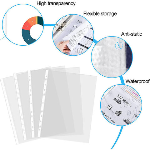 Protectores de Hojas A4 Transparentes Ultra Delgados de 500 Unidades con 11 Agujeros para Carpetas y Archivadores - Bolsillos Perforados DIY para Documentos de Hojas Sueltas - Cubiertas de Polipropileno