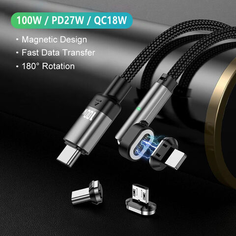100W Type C USB Cable Phone USB Charge Data Magnetic Charging Cable 540 Degree Rotation 3 in 1 Magnetic Cable Fast Charging