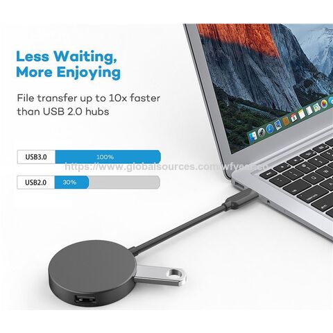 Adaptador USB-C a USB-C 3 en 1 con puerto de transferencia de datos USB 3.0 para MacBook y iPad - Concentrador USB-C de alta velocidad