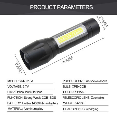 Linterna LED Mini Portátil EDC de Aluminio OEM, Recargable por USB, Zoom XPE+COB con Certificado CE