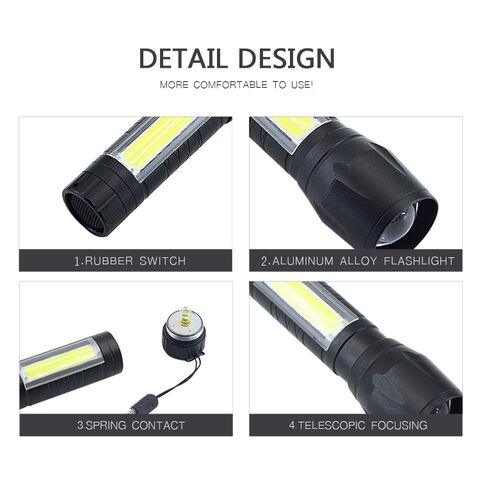Linterna LED Mini Portátil EDC de Aluminio OEM, Recargable por USB, Zoom XPE+COB con Certificado CE