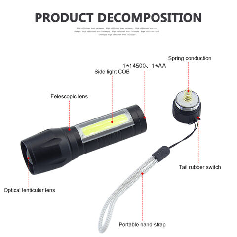 Linterna LED Mini Portátil EDC de Aluminio OEM, Recargable por USB, Zoom XPE+COB con Certificado CE