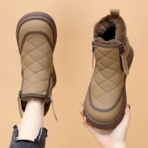 Botas de nieve para mujer al por mayor, suela gruesa, forro polar, zapatos cortos de invierno de algodón, térmicas, impermeables, nuevas, de otoño puro