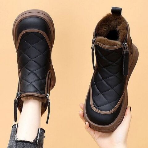 Botas de nieve para mujer al por mayor, suela gruesa, forro polar, zapatos cortos de invierno de algodón, térmicas, impermeables, nuevas, de otoño puro